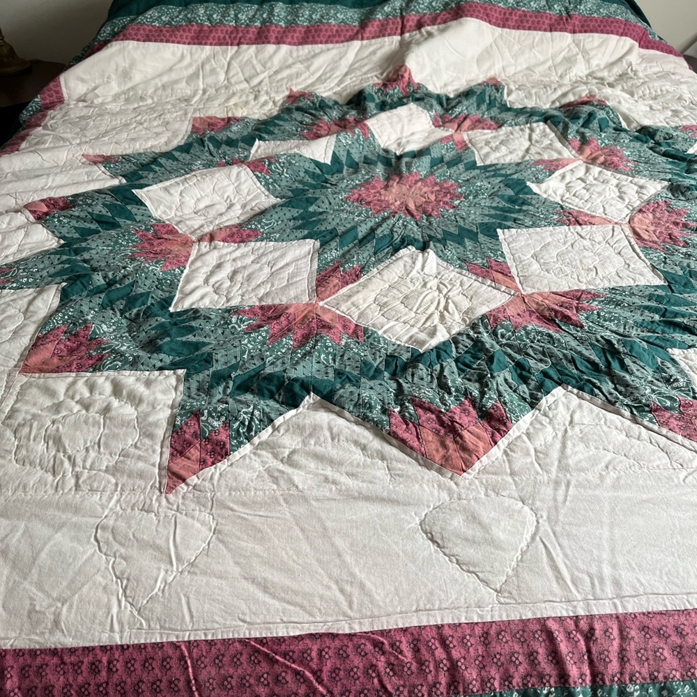 Green and Pink Geometric Star Quilt